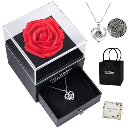 Preserved Eternal Rose & "I Love You" Heart Necklace Gift Box