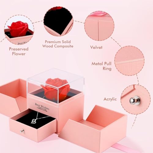 Preserved Eternal Rose & "I Love You" Heart Necklace Gift Box