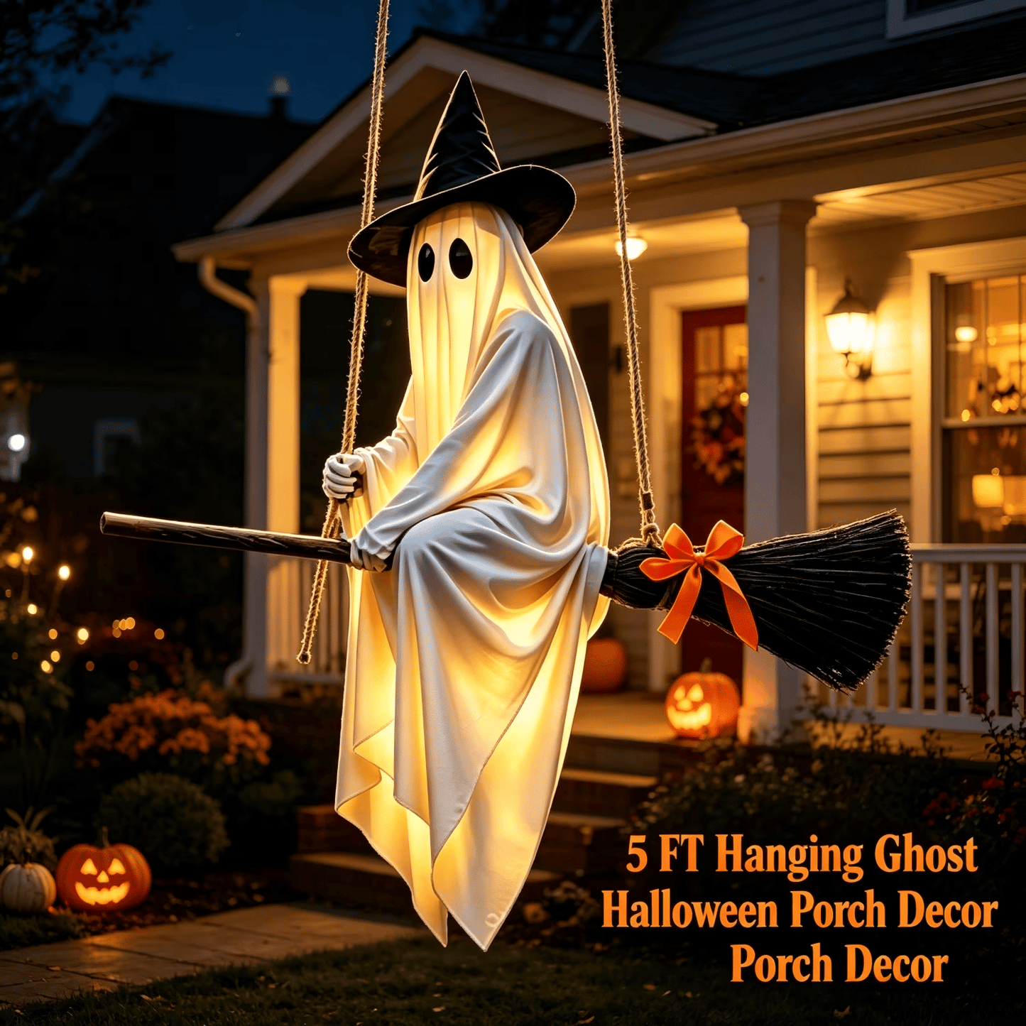 Light-Up Flying Broom Ghost — Hanging Halloween Decoration 9