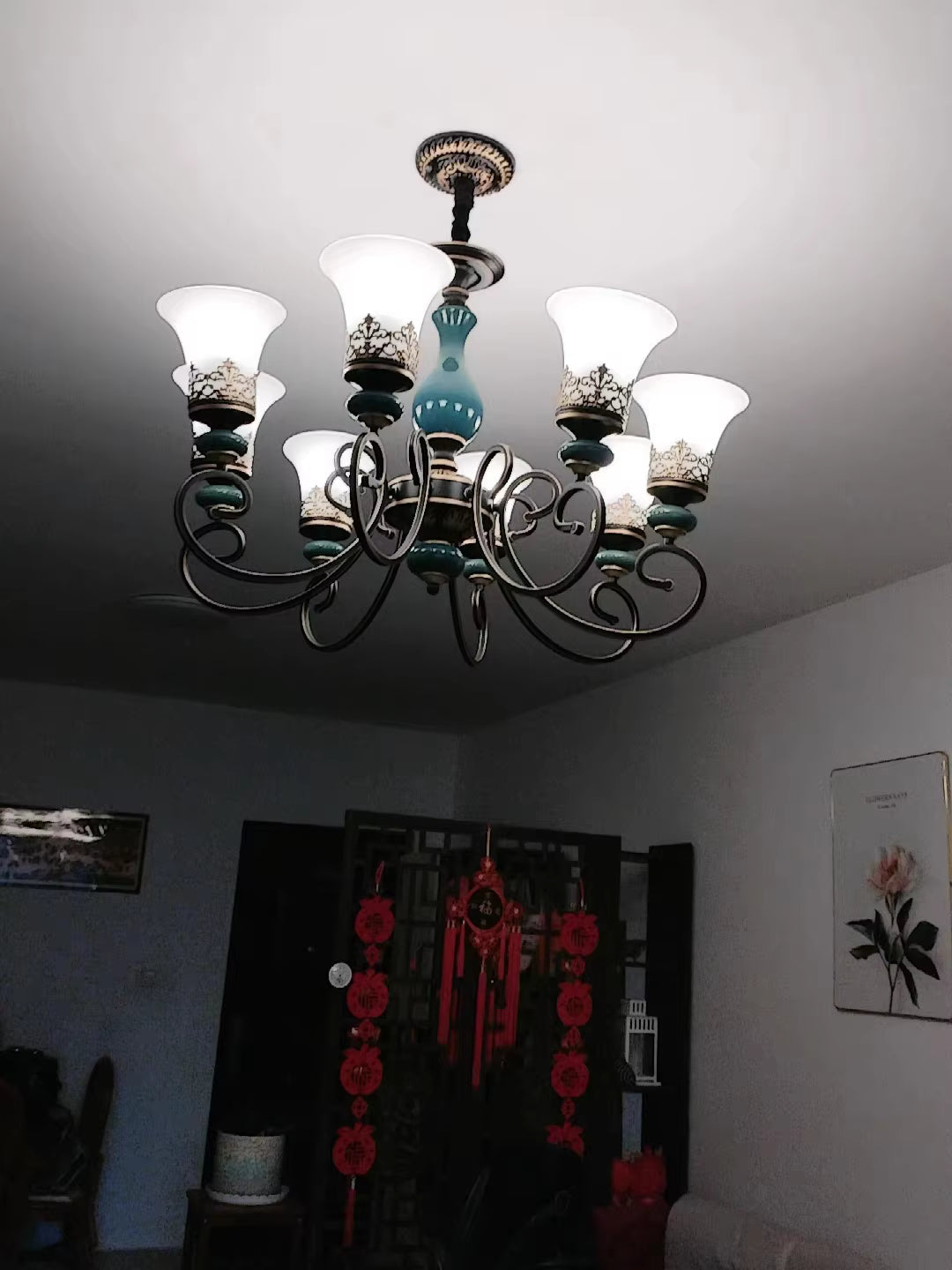 Customer install — European Vintage Flush Mount Chandelier