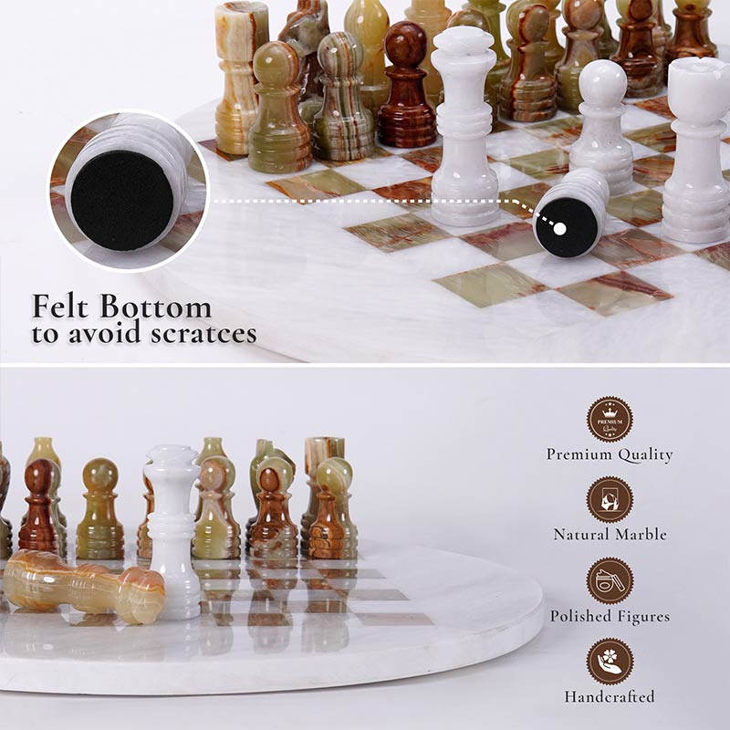 Marble 38 cm Round Chess Set With Standard Storage Box