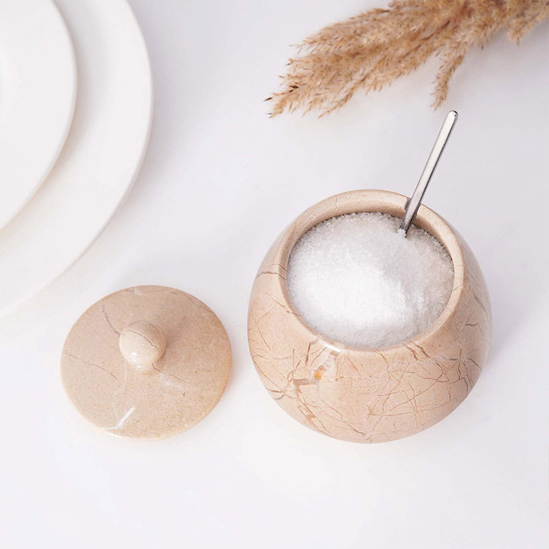 Marble Salt Cellar with Spoon Bell Design Big