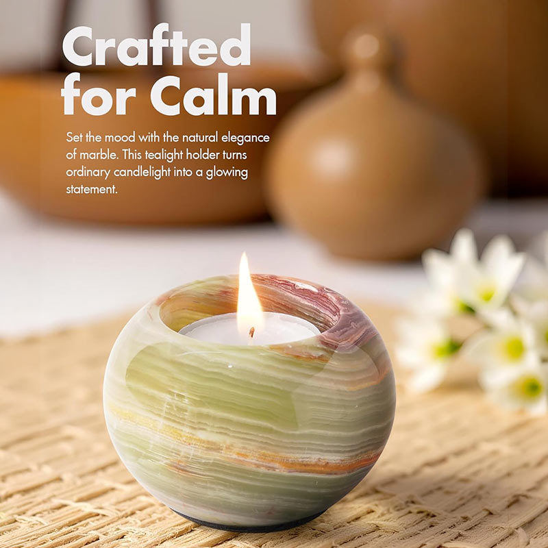 Marble Tealight Candle Holder - Set of 2 (Green)