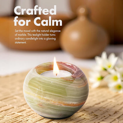 Marble Tealight Candle Holder - Set of 2 (Green)