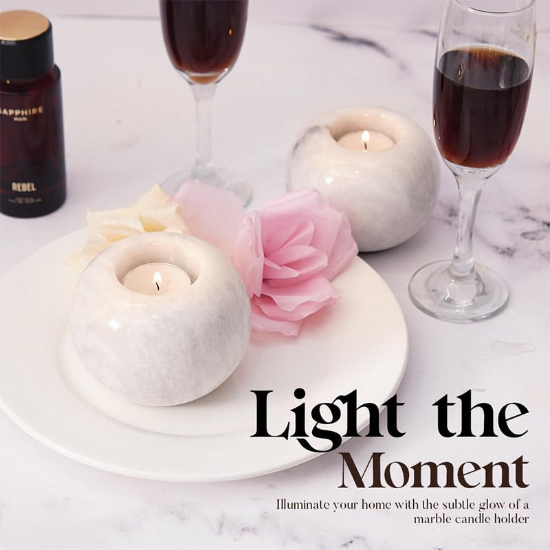 Marble Tealight Candle Holder - Set of 2 (White)