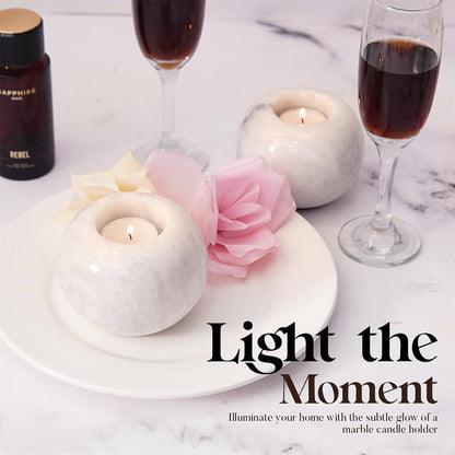 Marble Tealight Candle Holder - Set of 2 (White)