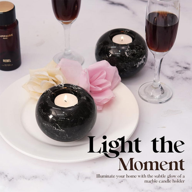 Marble Tealight Candle Holder - Set of 2 (Black)