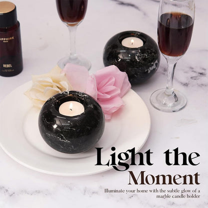 Marble Tealight Candle Holder - Set of 2 (Black)