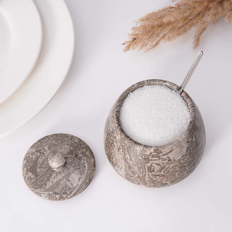 Marble Salt Cellar with Spoon Bell Design Big