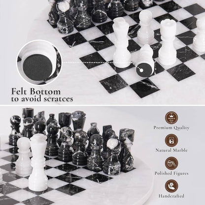 Marble 38 cm Round Chess Set With Standard Storage Box