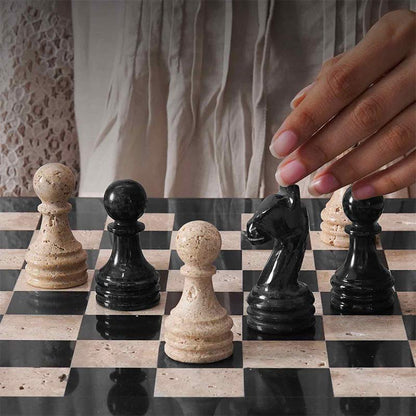 Marble Chess Set 38cm – Black & Travertine
