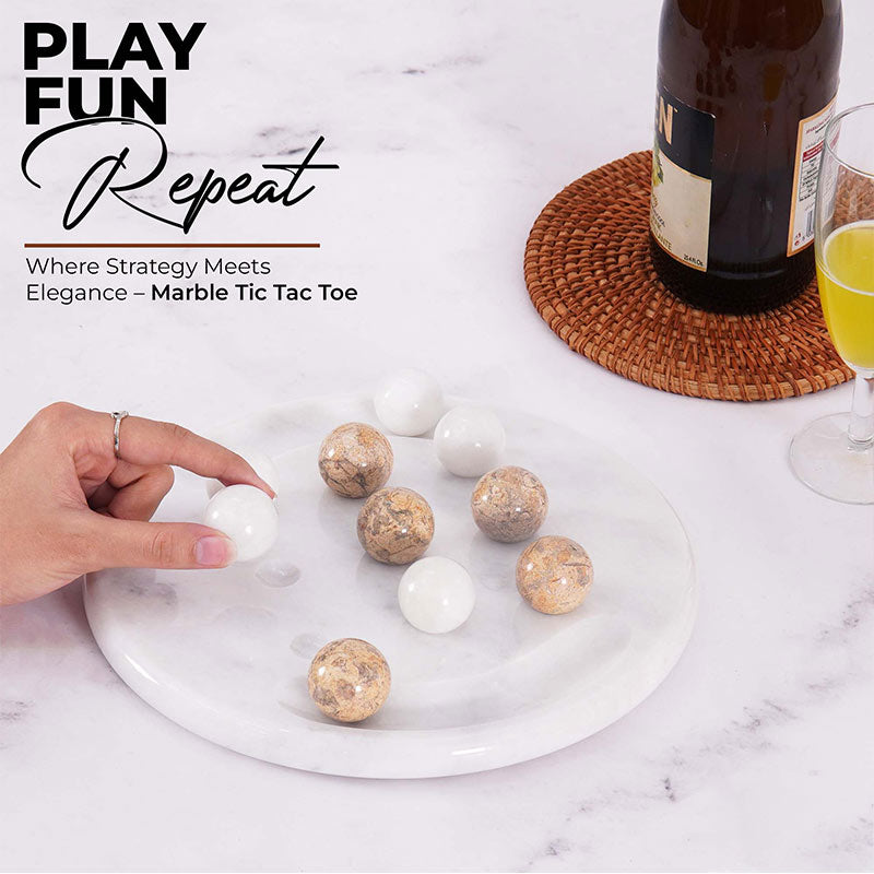 Marble 25cm Tic Tac Toe - White & Coral