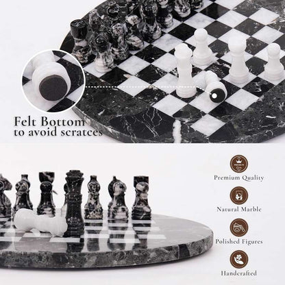 Marble 30 cm Round Chess Set With Standard Storage Box