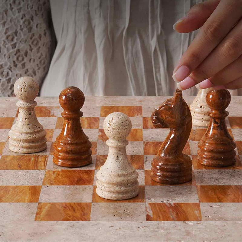 Marble Chess Set 38cm – Red & Travertine