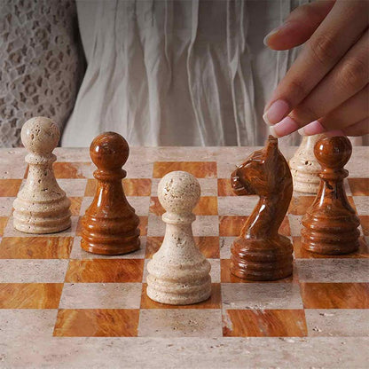 Marble Chess Set 38cm – Red & Travertine