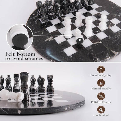 Marble 38 cm Round Chess Set With Standard Storage Box