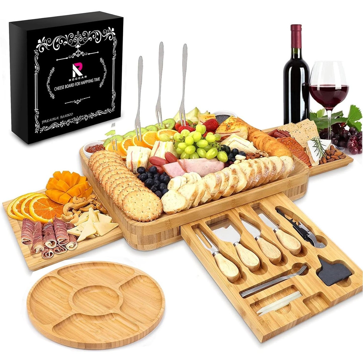Bamboo Cheese Board & Knife Set – Large Charcuterie Board with Accessories Perfect Housewarming Gift for Women, Couples, Weddings & Bridal Showers | Entertain in Style