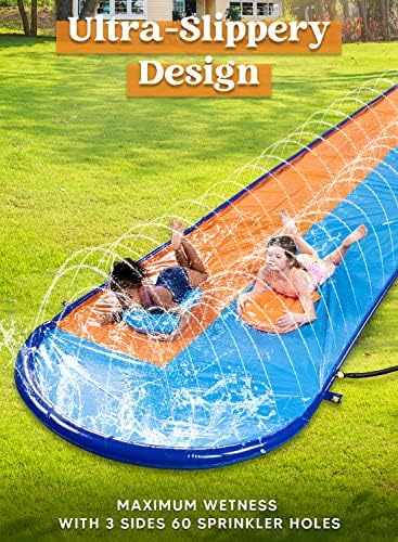 Sloosh Double Water Slide 22.5FT — Heavy-Duty Lawn Slide with Sprinkler & 2 Inflatable Boa