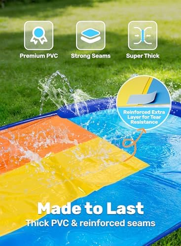 Sloosh Triple Water Slide with 3 Bodyboards — 18FT Backyard Lawn Splash Slide with Built-I