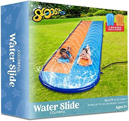Sloosh Double Water Slide 22.5FT — Heavy-Duty Lawn Slide with Sprinkler & 2 Inflatable Boa