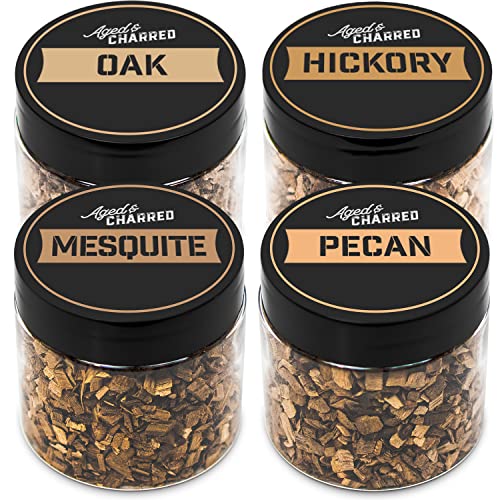 Aged & Charred Cocktail Smoker Wood Chips — Bold 4-Pack (Oak, Hickory, Mesquite & Pecan)