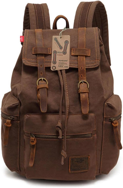 AUGUR Vintage Canvas Leather Backpack Large Laptop Rucksack 