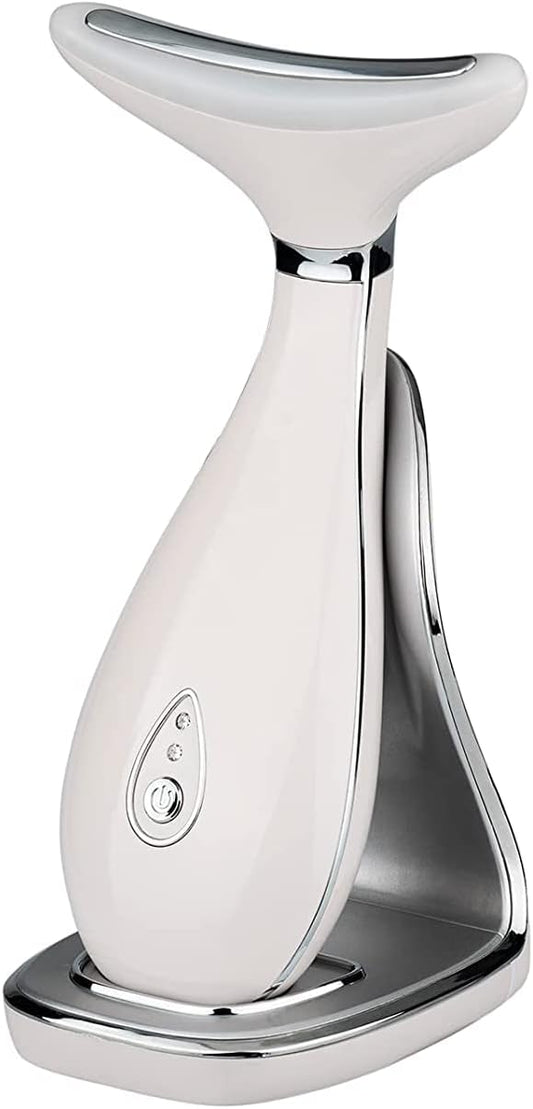 Lily Neck Face Massager, Face Sculpting Tool, Skin Rejuvenation Device with Thermal, Triple Action LED and Vibration, for Anti-Aging, Lifting and Tightening (Pearl White)