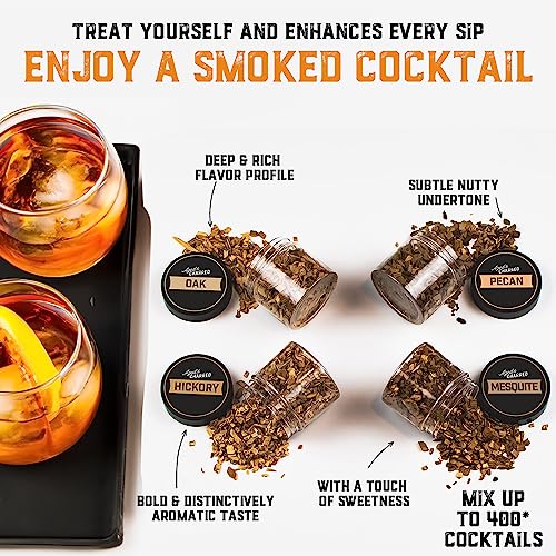 Aged & Charred Cocktail Smoker Wood Chips — Bold 4-Pack (Oak, Hickory, Mesquite & Pecan)