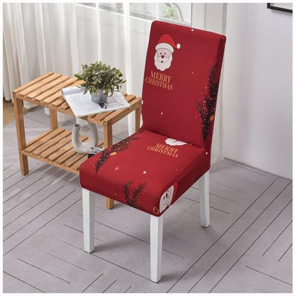 Anyhouz Chair Cover Maroon Santa Merry Christmas Greeting Design with Anti-Dirt and Elastic Material for Dining Room Kitchen Wedding Hotel Banquet Restaurant