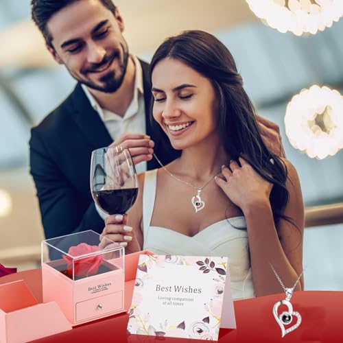 Preserved Eternal Rose & "I Love You" Heart Necklace Gift Box