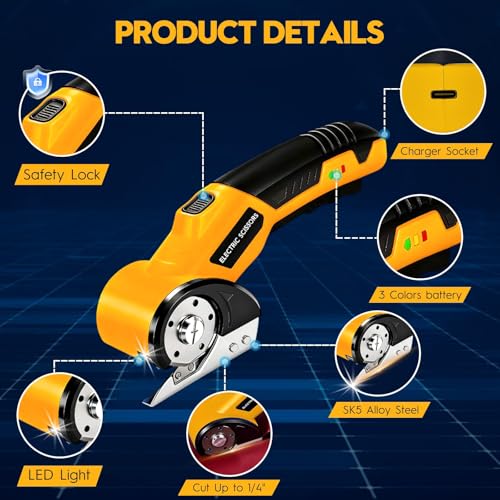 Cordless Electric Rotary Scissors — Rechargeable Craft & DIY Cutter with LED, Safety Lock & Spare Blades