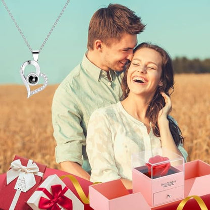 Preserved Eternal Rose & "I Love You" Heart Necklace Gift Box