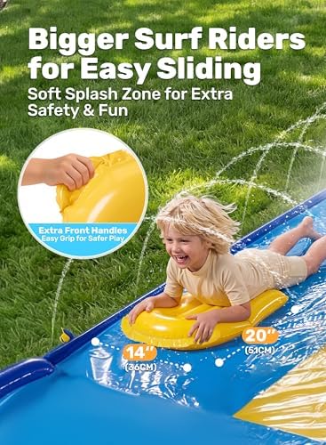 Sloosh Triple Water Slide with 3 Bodyboards — 18FT Backyard Lawn Splash Slide with Built-I