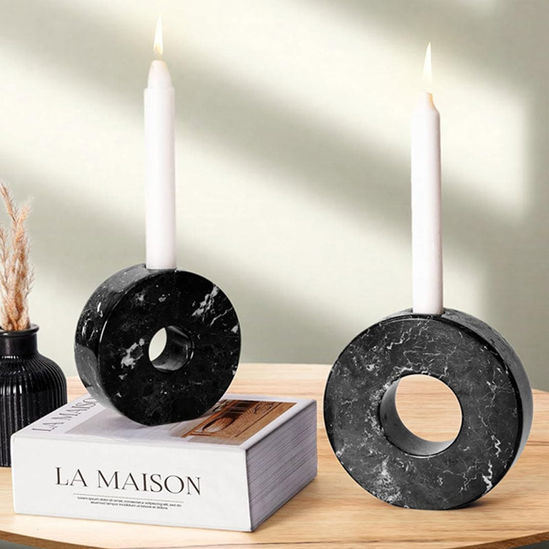 Marble Doughnut Candle Holder Set of 2