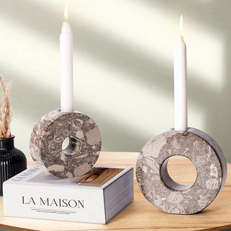 Marble Doughnut Candle Holder Set of 2