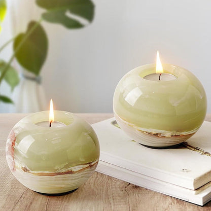 Marble Tealight Candle Holder - Set of 2 (Green)