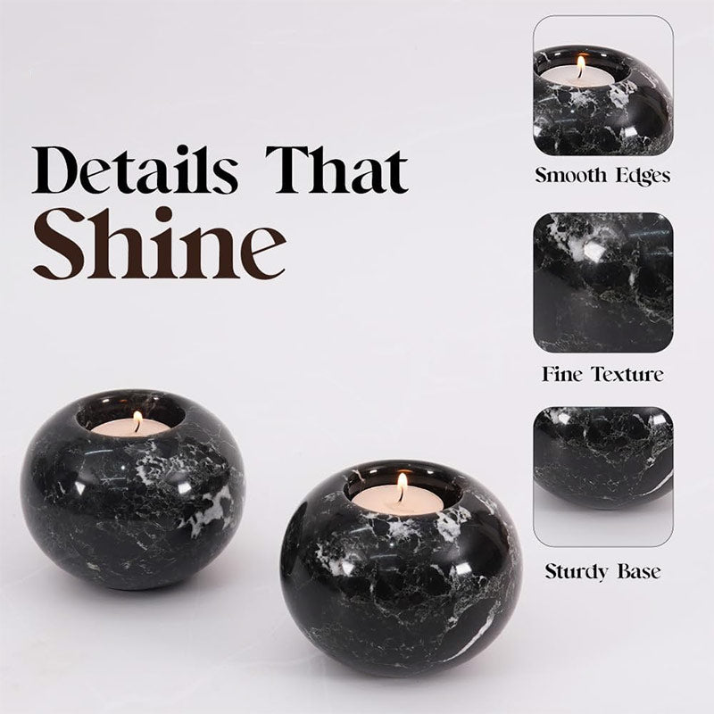 Marble Tealight Candle Holder - Set of 2 (Black)