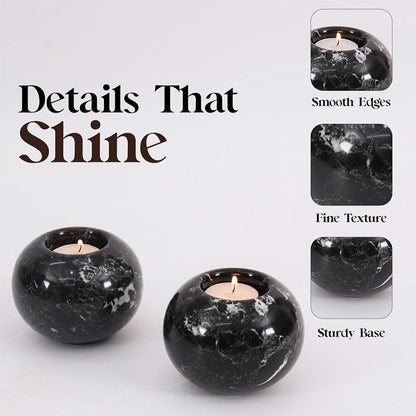 Marble Tealight Candle Holder - Set of 2 (Black)