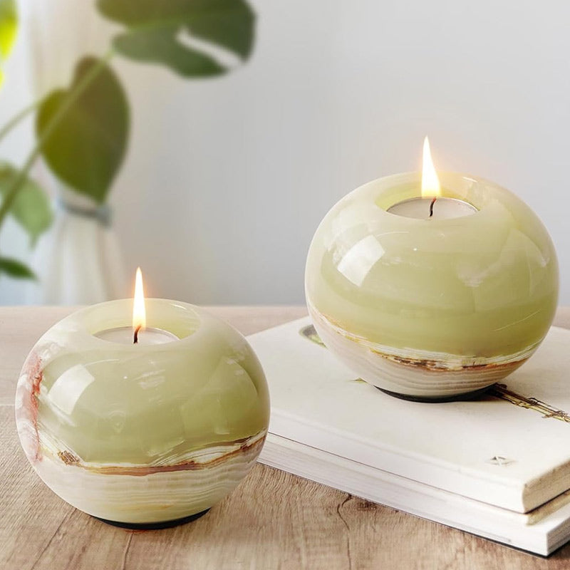 Marble Tealight Candle Holder - Set of 2 (Green)