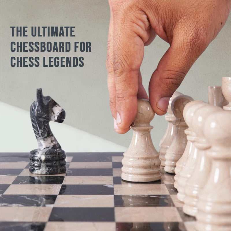 Marble Chess Set 38cm – Black Zebra & Verona