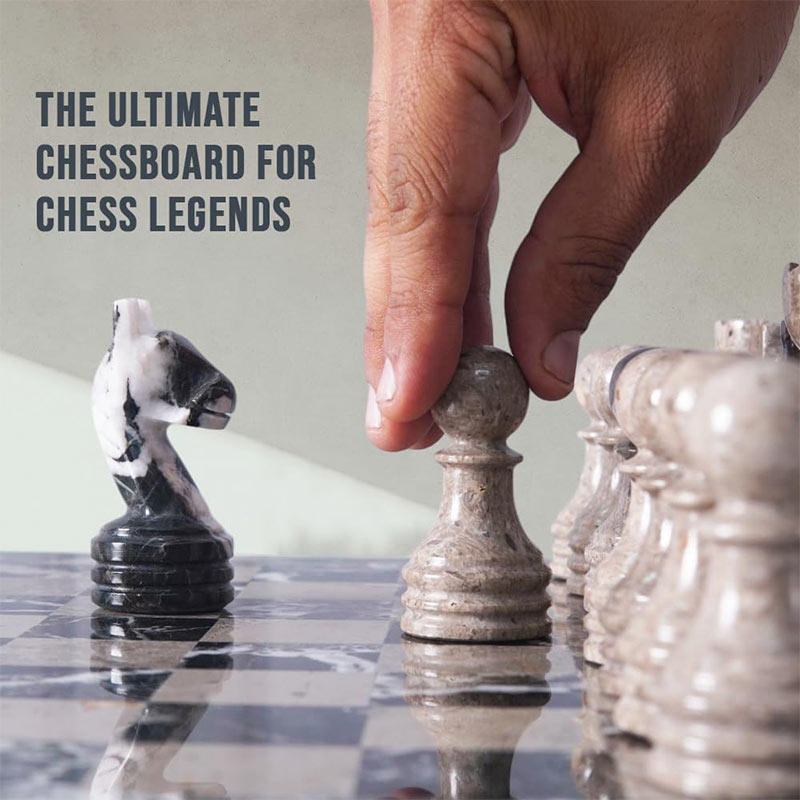 Marble Chess Set 38cm – Black Zebra & Oceanic
