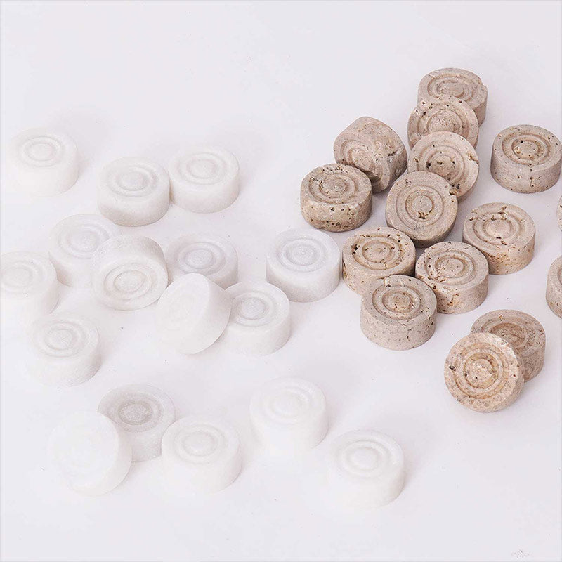 Marble Checkers Figures - White and Travertine