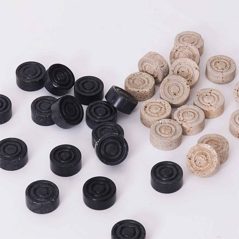 Marble Checkers Figures - Black and Travertine