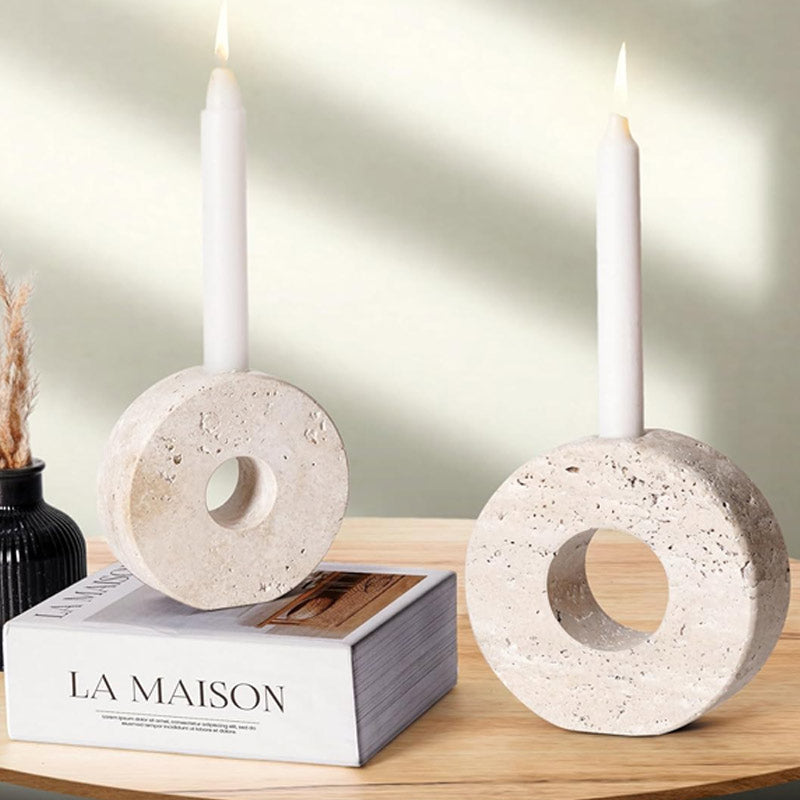 Marble Doughnut Candle Holder Set of 2