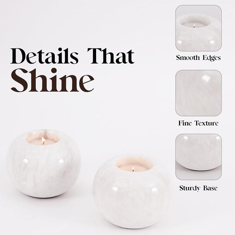 Marble Tealight Candle Holder - Set of 2 (White)