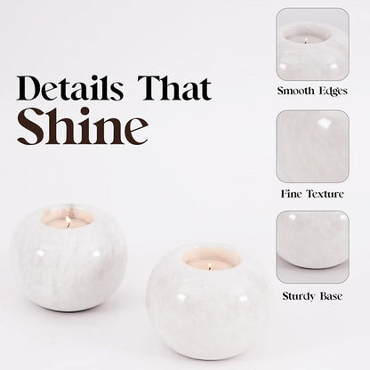 Marble Tealight Candle Holder - Set of 2 (White)