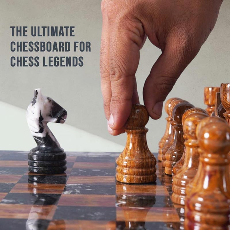 Marble Chess Set 38cm – Black Zebra & Red