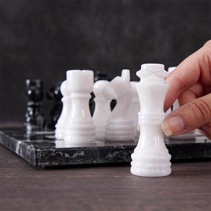 Marble Chess Set 30cm – Black Zebra & White