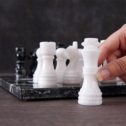 Marble Chess Set 30cm – Black Zebra & White