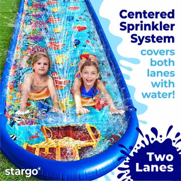 Stargo™ Undersea Twin-Lane Water Slide with Splash Pad & Clownfish Boards – 18ft  | Summer Backyard Fun for Kids